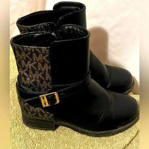 Michael Kors Kids Girls Sz 10 Black & Brown Faux Leather Boots